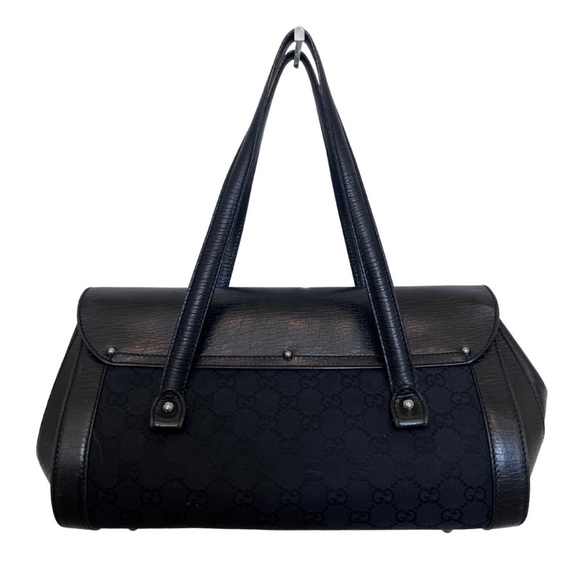 GUCCI Bamboo Bullet Bag - Black Canvas and Leather w/ Silver-tone Hardware - Picture 6 of 13